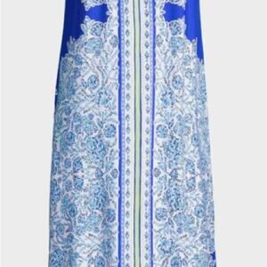 Lilly Pulitzer Maxi Dress Chain Halter Blue Floral Print Sleeveless XL Beachy